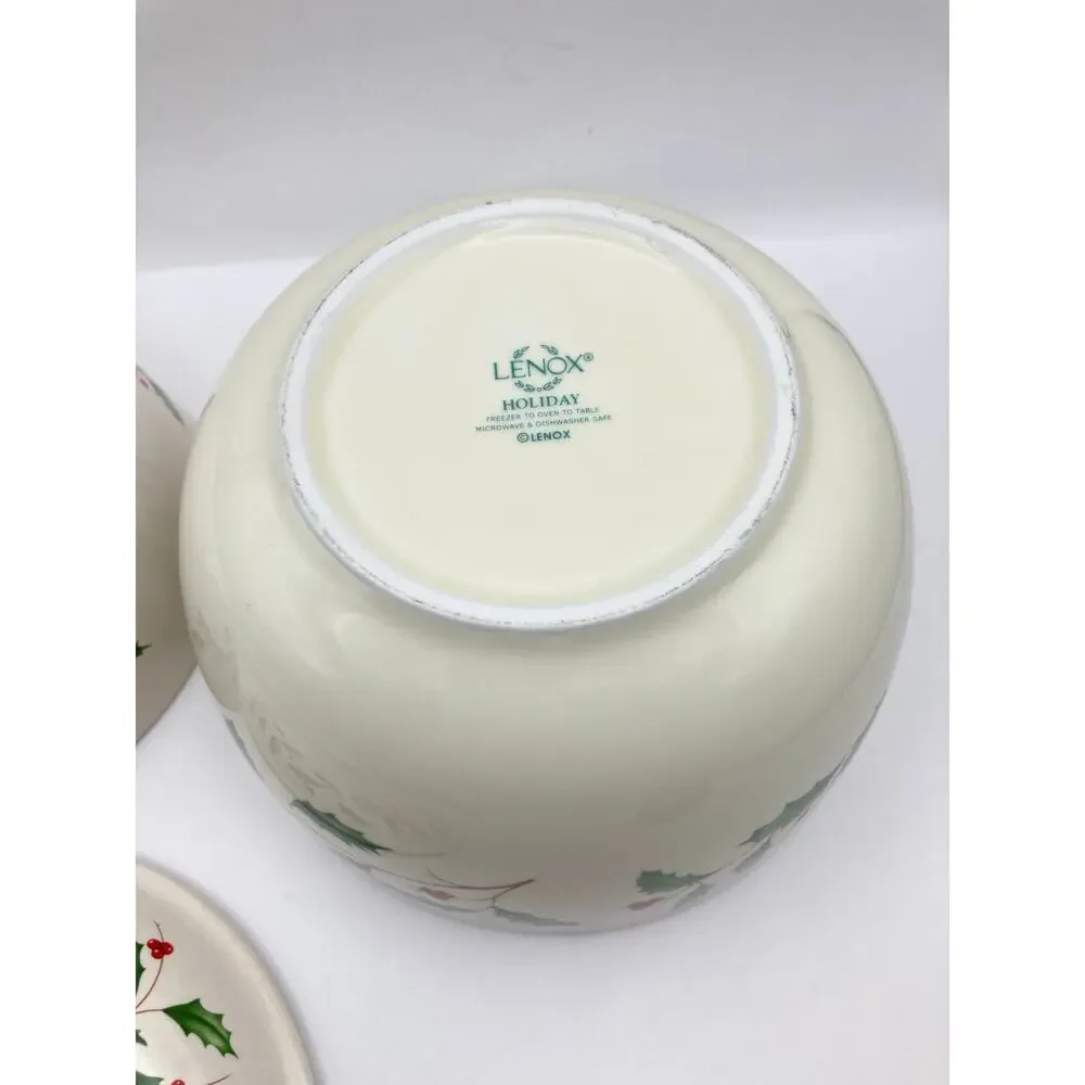 Lenox Holiday Holly Berry Medium Serving Bowl and Small Bowl with Lid *READ*